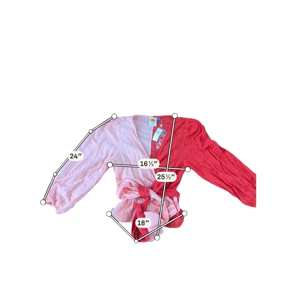 NEW Farm Rio Colorblock Boho Wrap Blouse Women's XL Pink & Red Swiss Dot Top NWT